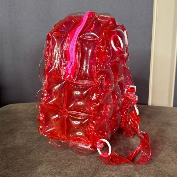 Red Inflatable Bubble Backpack Zipper Closure One Size NEW - Picture 6 of 14